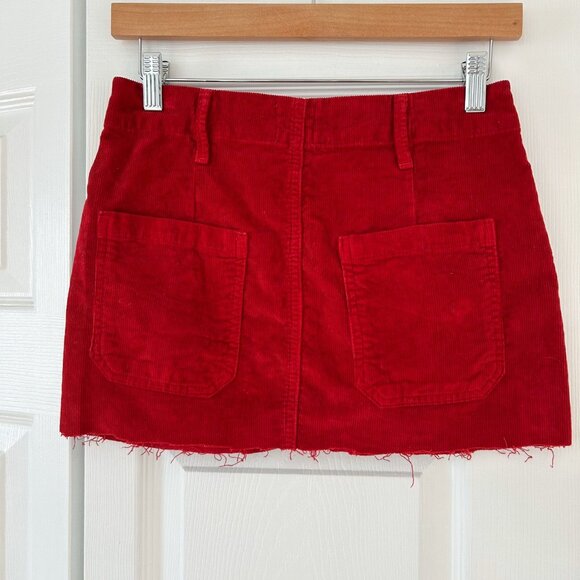 BDG Urban Outfitters Red Corduroy Mini Skirt Size S High Rise Raw Hem EUC - Picture 3 of 5